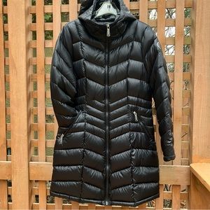 CALVIN KLEIN PACKABLE CHEVRON QUILTED JACKET Mid-Length Hooded Black M EUC $67